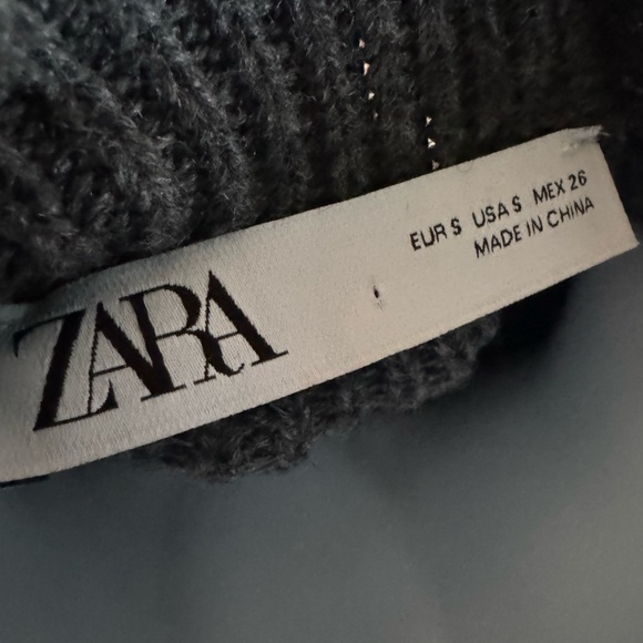 ZARA GREY KNITTED WOOL BLEND HIGH NECK CABLE JUMPER SWEATER DRESS TURTLENECK - Picture 5 of 8